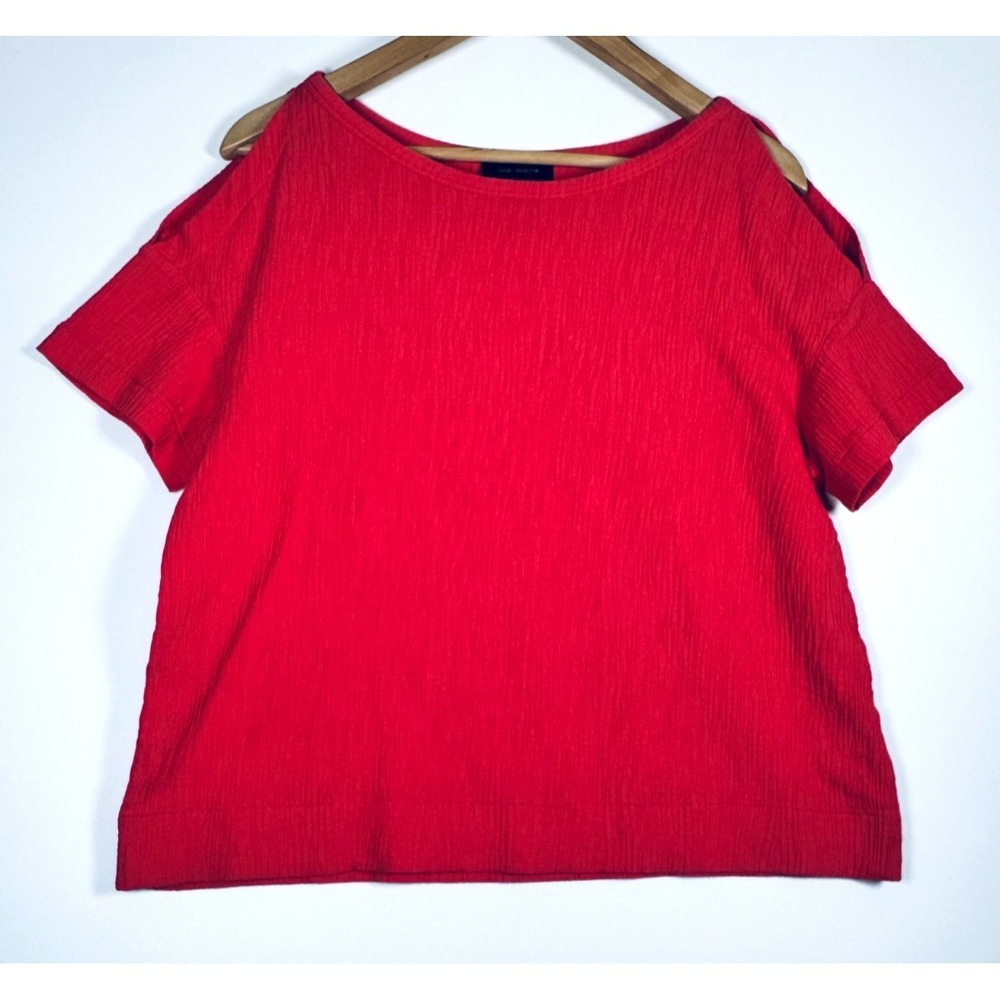 Cop Copine Blouse Womens 36 Red Samiel Top Cold Shoulder Textured Knit Portugal